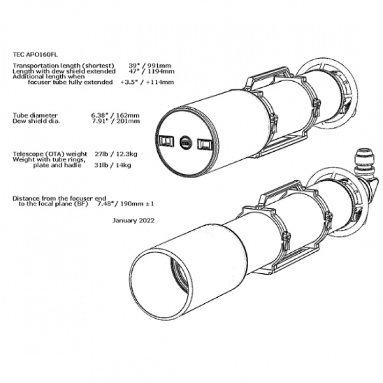 APO160FL F/7 Dimensions